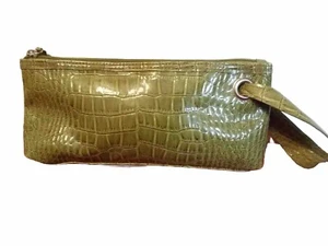 ELIZABETH ARDEN Vinyl Crocodile Clutch Wristlet Cosmetic Bag Green - Picture 1 of 2