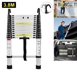 3,8m Teleskopleiter Aluminiumleiter Ausziehleiter mit Haken Multifunktionsleiter - Bild 1 von 13