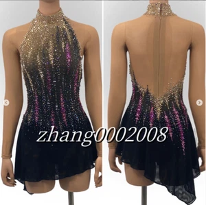 HANDMADE ICE DANCE DRESS/FIGURE SKATING DRESS/TWIRLING DANCE COSTUME/SLEEVED - Picture 1 of 8