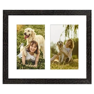 8x10 Distressed Black Collage Picture Frame - White Mat for (2) 4x6 Pictures - Picture 1 of 7