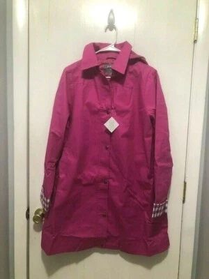 NEW Jessica London Plus SZ 12W Pink A-Line Hooded Raincoat Jacket Contrast Cuff - Image 1 of 4