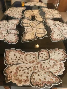 Designer Beaded Dining Table Set With 1 Table Runner 6 Placemats And 6 Coasters - Picture 1 of 9