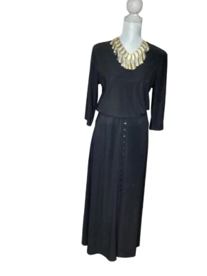 Briggs New York Womens 2 pc Long Black Skirt Size M Pull On Elastic Waist Top Lg - Image 1 of 4