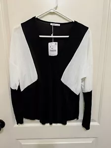 Zara WB Collection Woman’s Black & White V Neck Semi SHeer Blouse Size S NWT - Picture 1 of 2