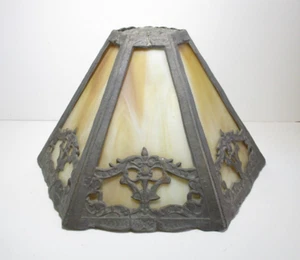 Antique Yellow Slag Glass Lead Frame Lamp Light Shade Victorian Nouveau - Picture 1 of 20