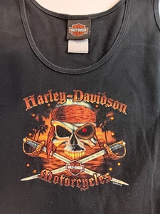 Y2K Harley Davidson Black Pirate Graphic Sedona Arizona Rhinestone Tank Top XL - Picture 1 of 10