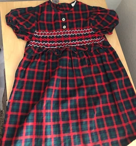 Vintage Sears Smocked Plaid Dress Girls size 6 Holiday Red Green White Prairie - Picture 1 of 4