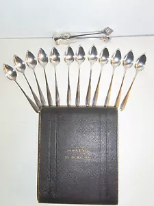 COFFRET 12 CUILLERES PINCE SUCRE 1884 ARGENT MASSIF BELGE 800 2ème TITRE - Picture 1 of 11