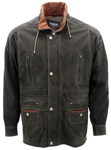 Men's Green Cow Hide Nubuck Suede Parka Jacket - Picture 1 of 9