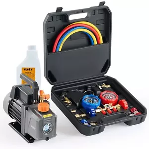 OMT 4cfm 1/3HP Aire Acondicionado Bomba de Vacío y Colector Manómetro Conjunto HVAC Combo - Imagen 1 de 7