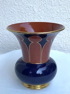 Vintage Ceramic Vase Cobalt Blue Hand Painted Abstract Accents - Picture 1 of 12
