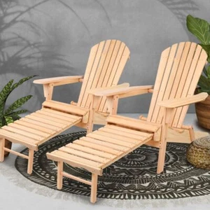 Outdoor Beach Patio Chair with Ottoman Set Folding Adirondack Lounger Set of 2 - Picture 1 of 7