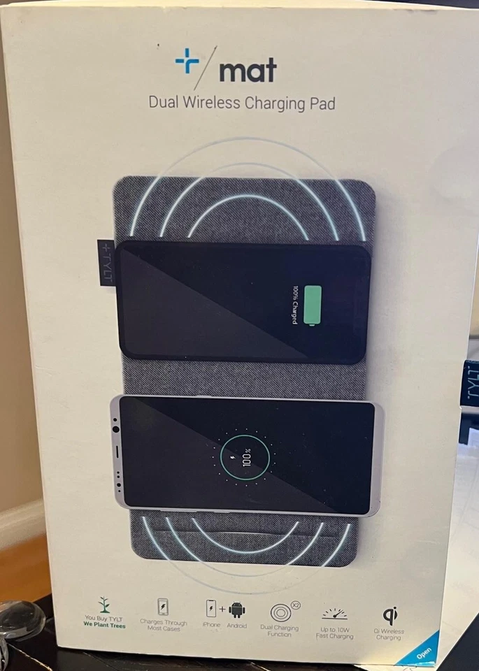 Tylt Fast Charge Dual Wireless Charging Pad for iPhone / Galaxy / Google - Gray - Image 1 of 1