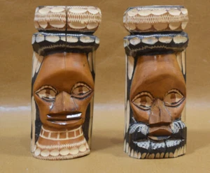 2 Wood Handpainted Tiki Totem Carved Statue God Jamaica Tribal Design Polynesian - Picture 1 of 8