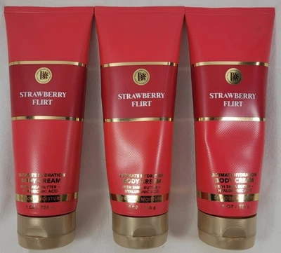 Bath Body Works STRAWBERRY FLIRT Creme Corporal Hidratação Ultra Karité 8 oz Lote de 3 - Imagem 1 de 3
