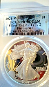 2021 W PR70 SILVER EAGLE DCAM TYPE2 FIRST STRIKE.RARE FOIL LABEL. ÜBERPRÜFEN AUF PCGS - Bild 1 von 9