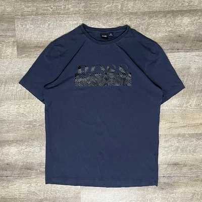 Camisa De Colección Hugo Boss Logotipo Deletreado Para Hombre L Manga Corta Azul Marino Y2K Foto 1 de 4