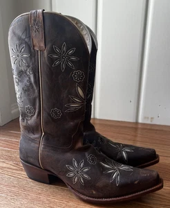 Shyanne Daisy Mae Boots Womens Sz 11 B Brown Leather Floral Inlay Boho Festival - Picture 1 of 12