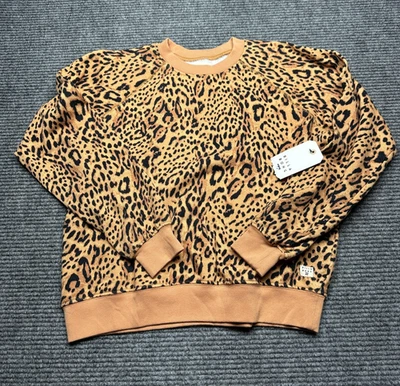 Billabong Sweatshirt Womens Medium Leopard Print Tan Crewneck Pullover Raglan - Image 1 of 4