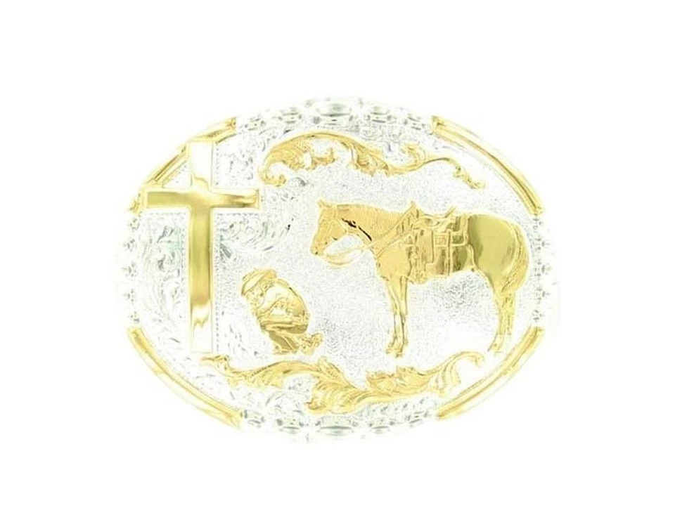 Crumrine Western Belt Buckle Oval Kneeling Gold Silver C15100 - Image 1 of 1