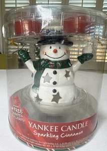 Yankee Candle Snowman With 4 Sparkling Cinnamon Tea Light Candles 2013 New 5.5” - Picture 1 of 8