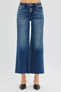 RISEN Full Size Mid Rise Crop Wide Raw Cut Hem Jeans Plus Size - Picture 1 of 18
