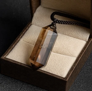 Colgante de cuarzo ahumado crudo amuleto talismán punta hexagonal collar regalos de curación - Imagen 1 de 4