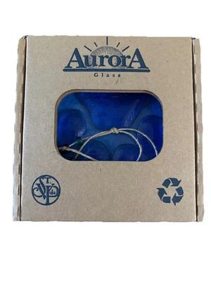 New Aurora Blue Glass Dog Puppy Paw Print Medallion Recycled Pressed Glass 1990 - Image 1 of 3