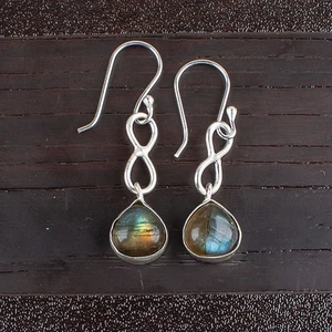 Natural Labradorite Gemstone 925 Sterling Silver Jewelry Designer Earrings 1.60" - Picture 1 of 6