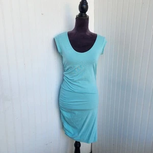Venus Women's Dress Short Sleeve Side Ruche Aqua Blue Bodycon Scoop Neck XS - Picture 1 of 12