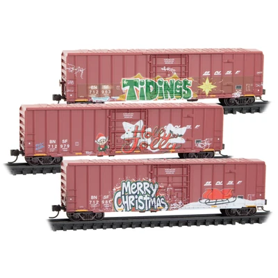 N  MICRO TRAINS 983 02 289 BNSF Burl Northern SF  50' Rib Side Boxcar set P Door - Image 1 of 4