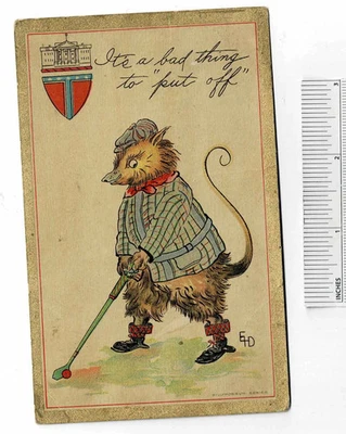 c1910 Old BILLY POSSUM Political Series Playing Golf Postcard Vintage Sport - Image 1 of 3