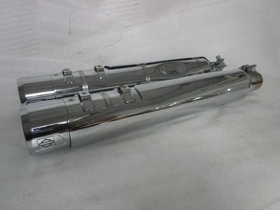 17-24 Harley Davidson Touring CVO Slip-On Mufflers CHROME W/ RED LOGO - Image 1 of 4