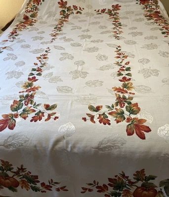 AUTUMN BOUNTIFUL HARVEST DAMASK THANKSGIVING TABLECLOTH PUMPKIN LEAF 60x100 NWOT - Image 1 of 4