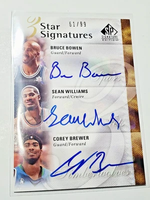 Bruce Bowen Sean Williams Corey Brewer 2009-10 SP Signature Triple Auto 61/99 SP - Image 1 of 4