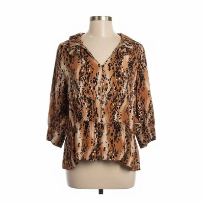 Blusa para mujer Parker seda estampado leopardo peplum top cuello con volantes manga 3/4 Foto 1 de 4