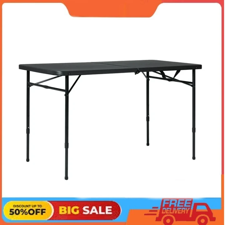 Mesa Plegable Ajustable Mainstays 4 Pies Plegable por la Media, Negro Rico Foto 1 de 4
