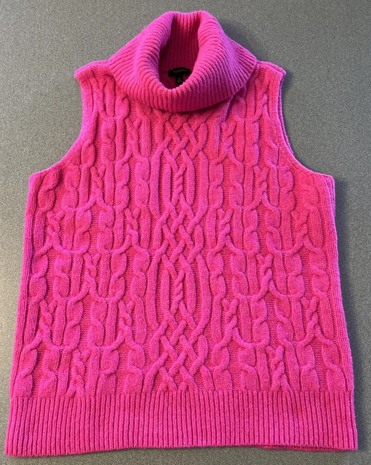 Talbots Cable Knit Pink Sweater Turtle Neck Wool Blend Size Medium Classic - Image 1 of 4