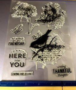 Timbro trasparente, amicizia, ringraziamenti, sceneggiatura, fiori, uccellini, scrapbooking, card maki - Foto 1 di 2