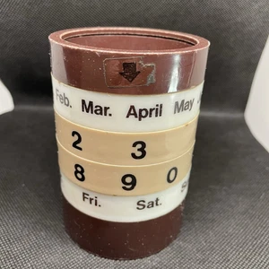 Vntg Pencil Holder Cup Brown Tan Twist Calendar Retro Cool Desk Accessory ‘70s - Picture 1 of 5