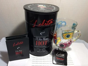 LOLITA BOOM BOX HOT BEVERAGE MUG 9 OZ New GLASS HAND PAINTED ORIGINAL METAL BOX - Picture 1 of 6