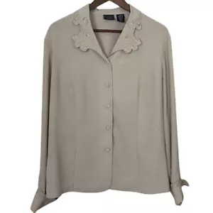 Vintage Laura Scott Womens Size 16W Beige Button Up Embroidered Button Up Blouse - Picture 1 of 14
