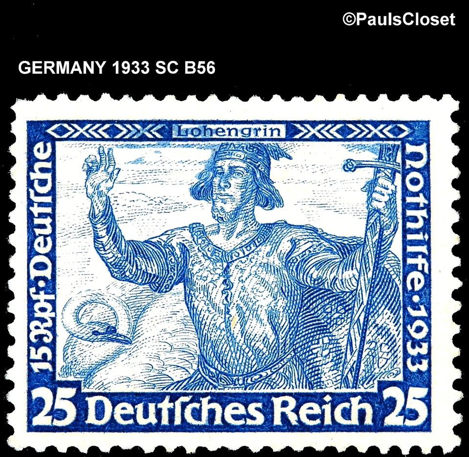 GERMANY 1933 SC B56 LOHENGRIN  25+15pf ULTRAMARINE MNH OG FINE - Image 1 of 2
