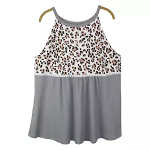 Damen Sommer Top Leopardenmuster Jersey & grau Waffelstrick Gr. XL ärmellos - Bild 1 von 5