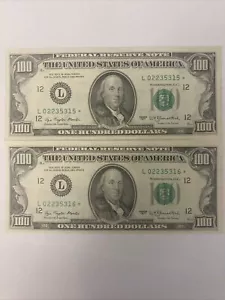 1977 Consecutive Lot $100 Star Notes FRN Federal Reserve Note L District XF/AU - Picture 1 of 13