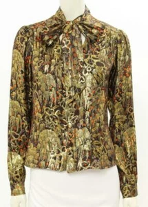 Hermosa Blusa Diseñadora MILLY Damas Dorada Coja Estampado Floral Talla 2 - Imagen 1 de 1