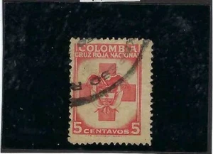 EXPRESSO RIBON annullo - raro. CROCE ROSSA COLOMBIA 1947 - Foto 1 di 2