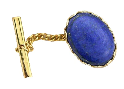 Oval 18x13 Lapis Cab Gold Color Tie Tack With Chain Clutchback EBS7170/112924 - Image 1 of 2