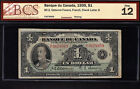 1935 French $1.00 Bc-2 Bcs F-12 Rare Bank of Canada King George V Key One Dollar