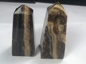 487 Grams (2 PCS) Top Grade Brown Chocolate Calcite Tower Pakistan - Picture 1 of 5